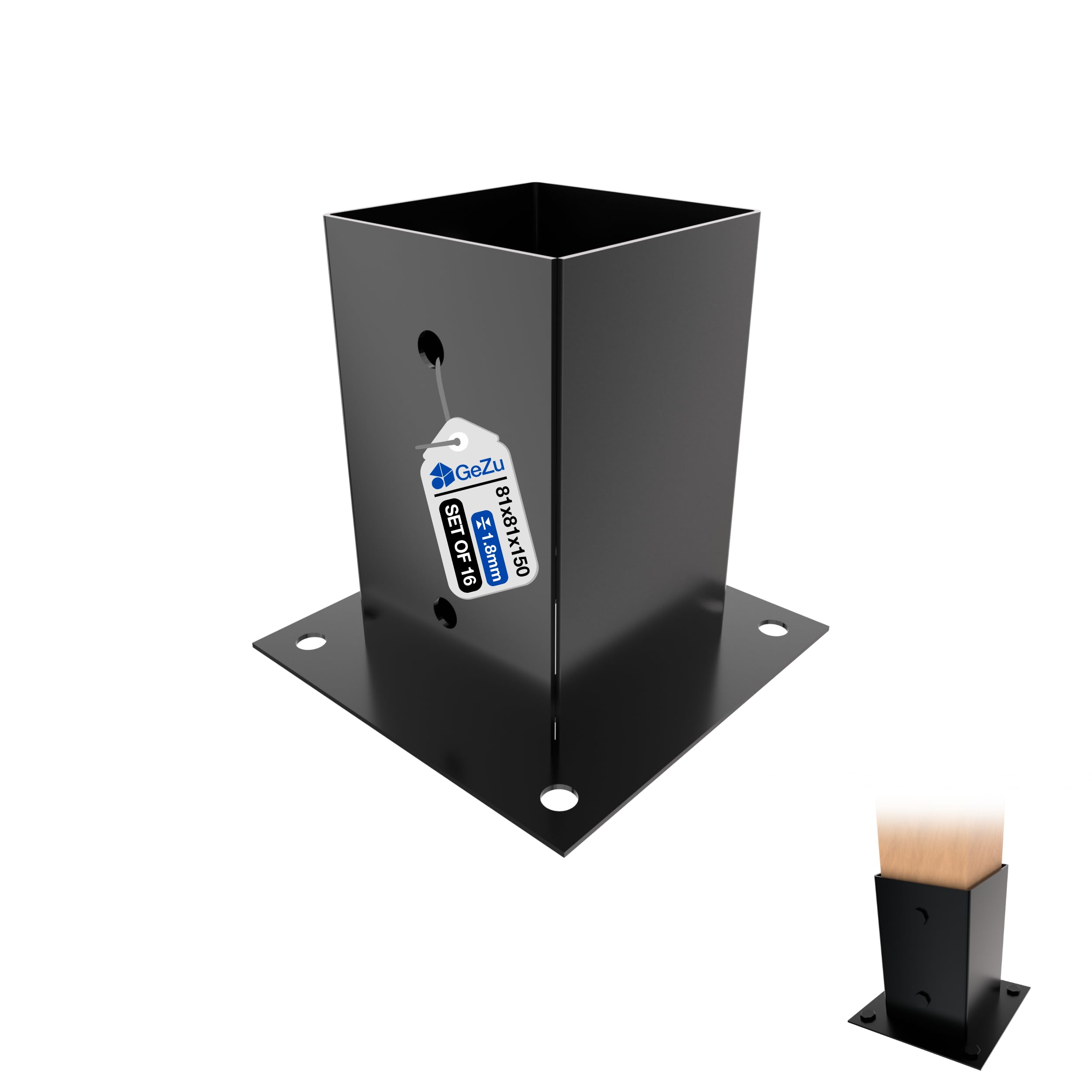 GeZu Impex Post base 81 x 81 mm Hot Dip Galvanised fence support brackets deck holder pergola pavilion base bolt down shoe — view 67