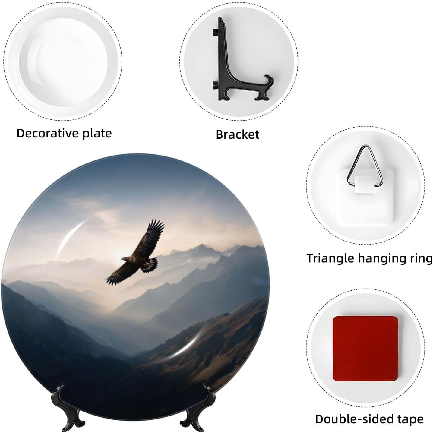 Decorative Plate Art Crafts Bone China Decorative Plate with Display Rack Souvenir Wall Decor Ceramic Ornaments Dinner Plates Ceramic Decoratives Plates for Home Office 10in