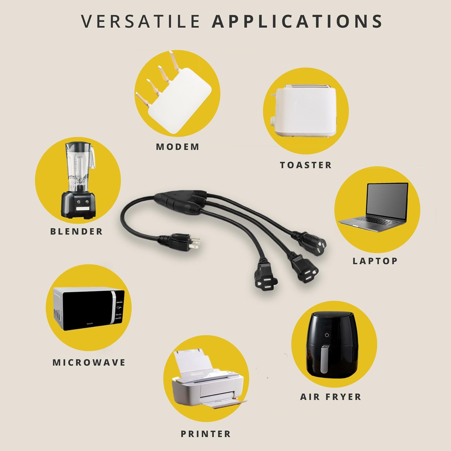 COLSEN Power Splitter – Outdoor Extension Cord Black 3 Way Plug 24 Inch, Three Prong Outside Outlet Split, Multi Electrical Short Drop Pigtail, Exterior Light Electric Cable Extender (2pack)