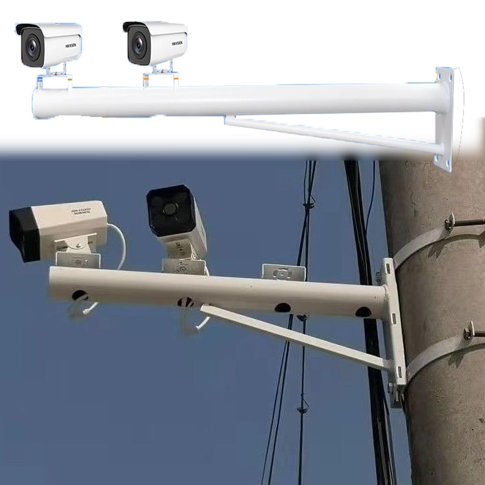 Aioneer Adjustable Security Camera Pole Mount - 1.6 To 6.6 Ft/Ip Surveillance Bracket For Outdoor Corners, Durable Steel, Easy Install, Single Ball Design-Single -2.0 m(6.56 ft)