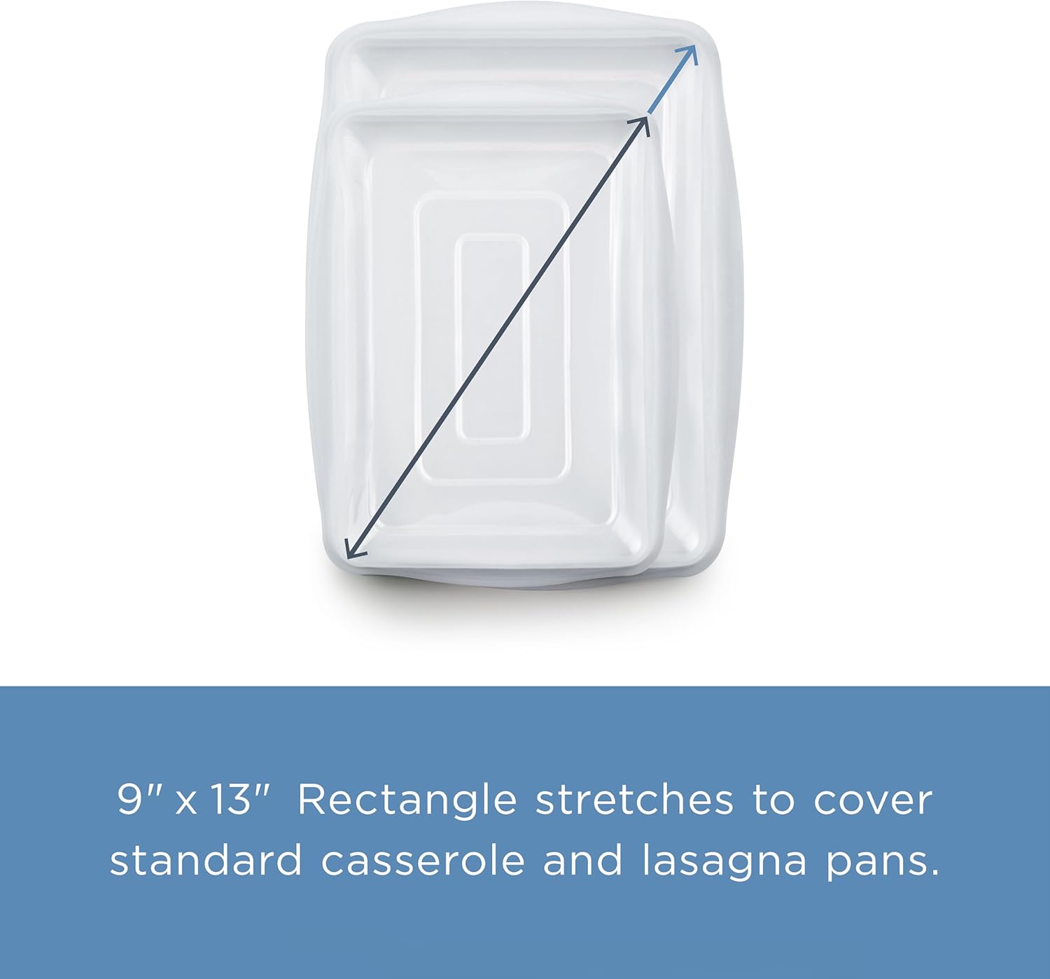 Stasher Reusable Silicone Stretch Lid for Casseroles, Pans, Baking Dishes–Rectangle Replacement Lid, 9”x13”, Stretchable, Leak-Free, Microwave Safe, Dishwasher Safe, Food Cover, Eco-Friendly, Clear