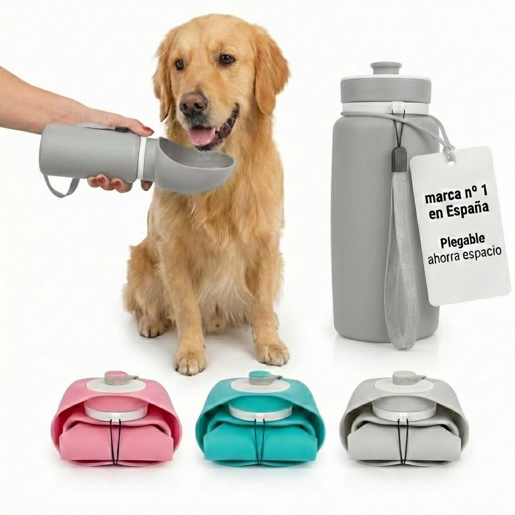 JARUKI® Bebedero Portátil Perro Plegable Silicona 550 ml | Dispensador de Agua para Perros Fácil de Limpiar | Botella de Agua para Perros para Viajes y Paseos | Agua Fresca Siempre Disponible (Gris)
