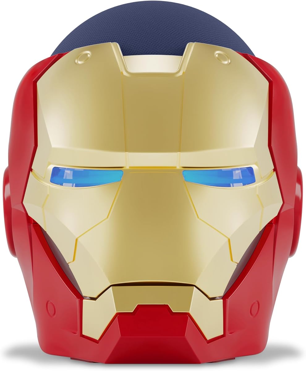 Paquete Echo: Echo Dot (5 .ª generación, lanzamiento en 2022) | Deep Sea Blue y edición limitada Marvel Iron Man Stand