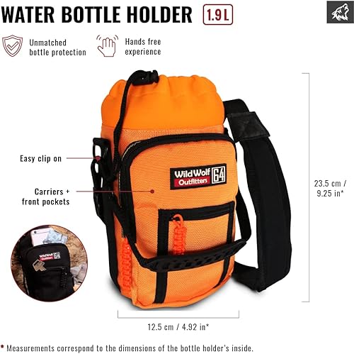 Wild Wolf Outfitters El mejor soporte para botellas, número 1, para botellas de 1.89 litros. Lleva, protege y aísla tu cantimplora con este porta