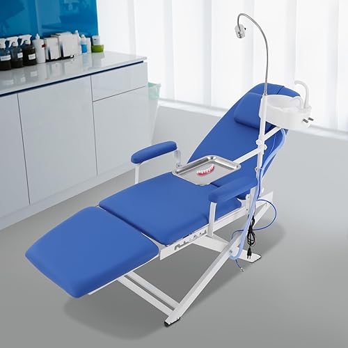 Miniatura 2 de Silla móvil plegable portátil, silla dental profesional con luz LED, altura ajustable y respaldo, escupida giratoria de 360, sillas dentales