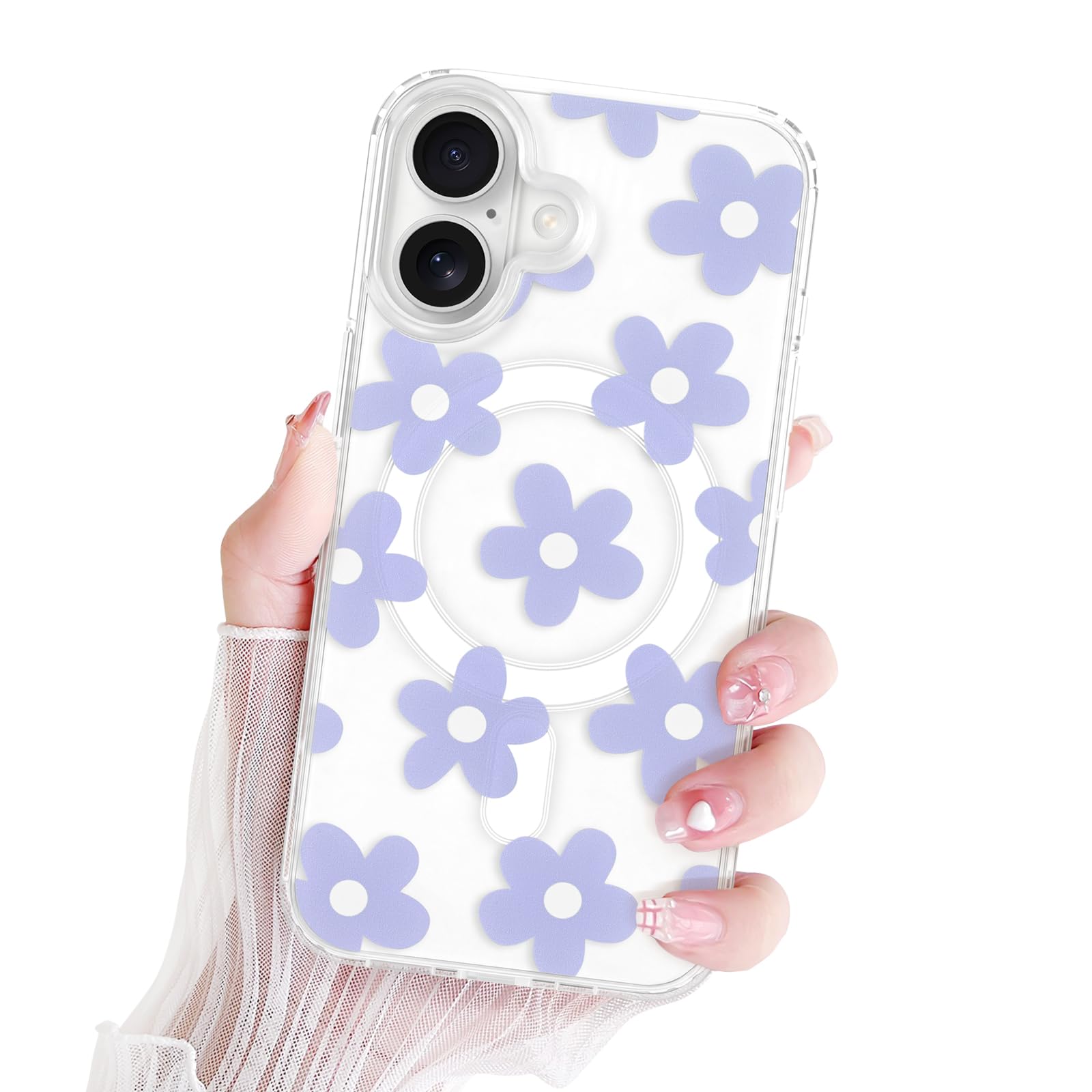 Funda Magnética Transparente Newseego Para IPhone 16 Pro Max – Compatible Con MagSafe, Diseño Cereza Y Corazón, Protección Antigolpes TPU+PC