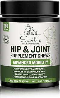 Dog Hip and Joint Supplement Chews - Dog Joint Supplement for Mobility - Canine Hip Support Pain Relief Supplements with Glucosamine, Turmeric, Chondroitin - Chicken Flavored - 180 Soft Chews