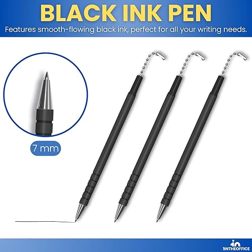 Miniatura 3 de 1InTheOffice Bolígrafo con cadena de 0.276 in, bolígrafo de seguridad con almohadilla adhesiva, bolígrafo con cadena para escritorio con base para