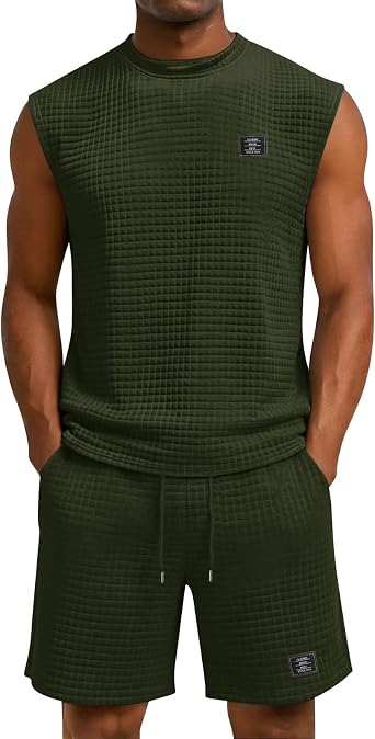 Mens Tracksuit Short Sets 2 Pieces Summer Outfit Sport Workout Sleeveless Hoodie Shorts Set Athletic Mens Tracksuit