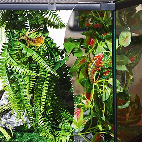 Luinabio 9 Pieces Reptile Jungle Vines Decor Set Include Bendable Flexible Climbing Plastic Plants with Suction Cups Tank Accessories Habitat Decor for Gecko, Snake, Hermit Crab - Thumbnail 6