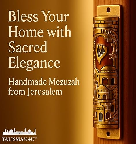 Miniatura 7 de Estuche esmaltado dorado MEZUZAH judío con pergamino Jerusalén Israel Judaica Puerta Mezuza de 4 pulgadas