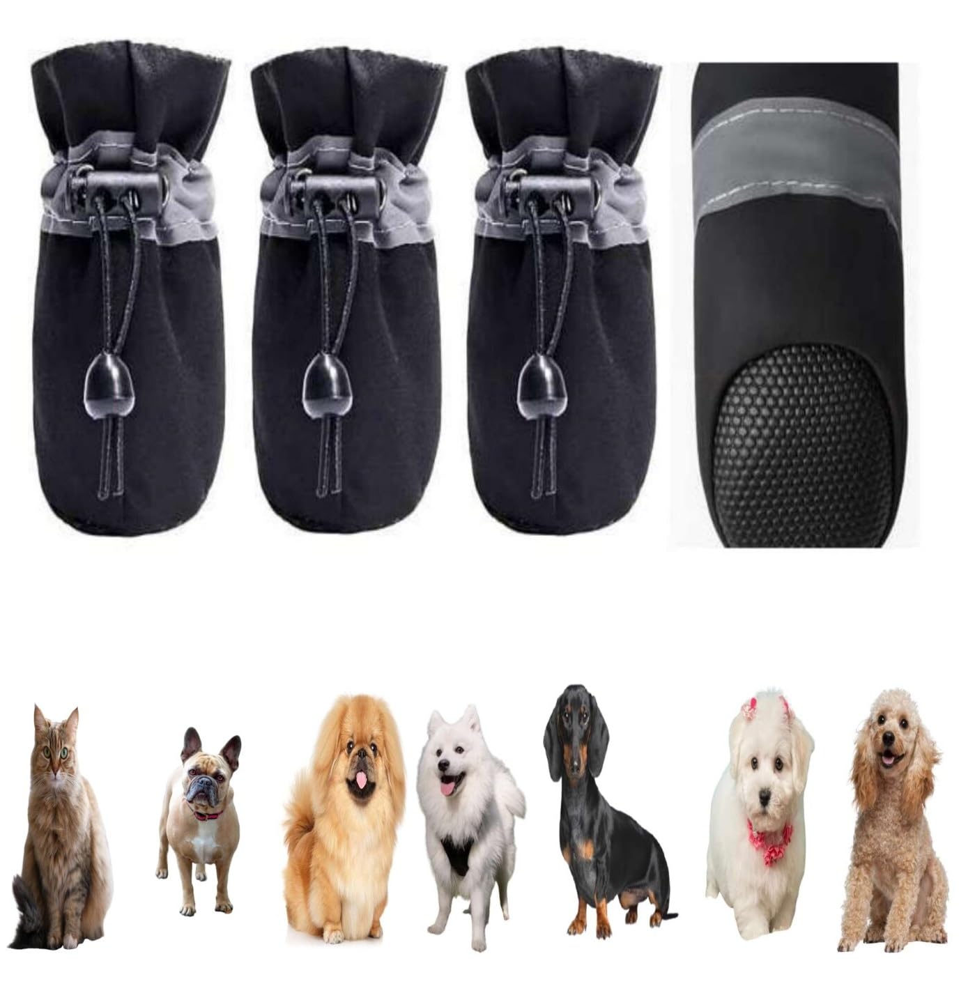 DAGGERS Pack of 4 Pcs Dog Boots Paw Protector Anti-Slip Upgraded Sole Shoes with Reflective Straps Design for Shih tzu,Lhasa Apso, Poodle (Black Size, Feet Long: 5.5cm,Wide: 4.5cm)-image-22