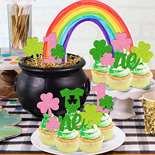 30 Pcs Lucky One Cupcake Topper St. Patrick 1St Birthday Cupcake Decoration For Girls Lucky Charm Bday Decor For 1S Smash Cake Leaf Clover Shamrocks Theme Irish Day Baby Shower 1S Anniversary Supplies #TOP6