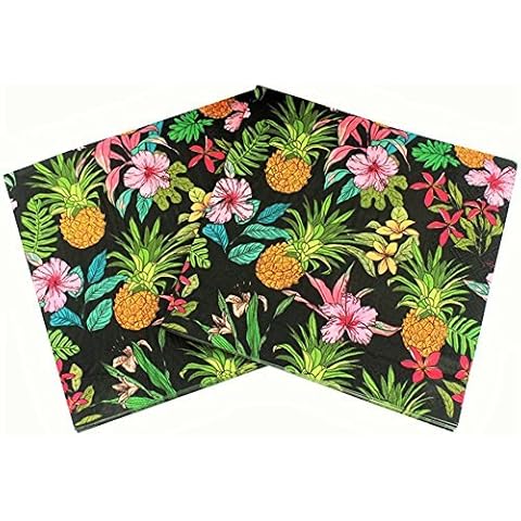 WallyE Luau Fiesta Party Supplies 20 Pack Pineapple Hawaiian Cocktail Napkins, Tropical Decoupage Napkins, Black Cover