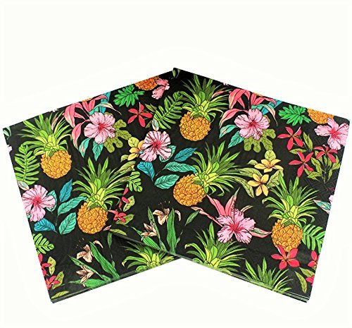 WallyE Luau Party Supplies 20 Pack Pineapple Hawaiian Napkins, Black