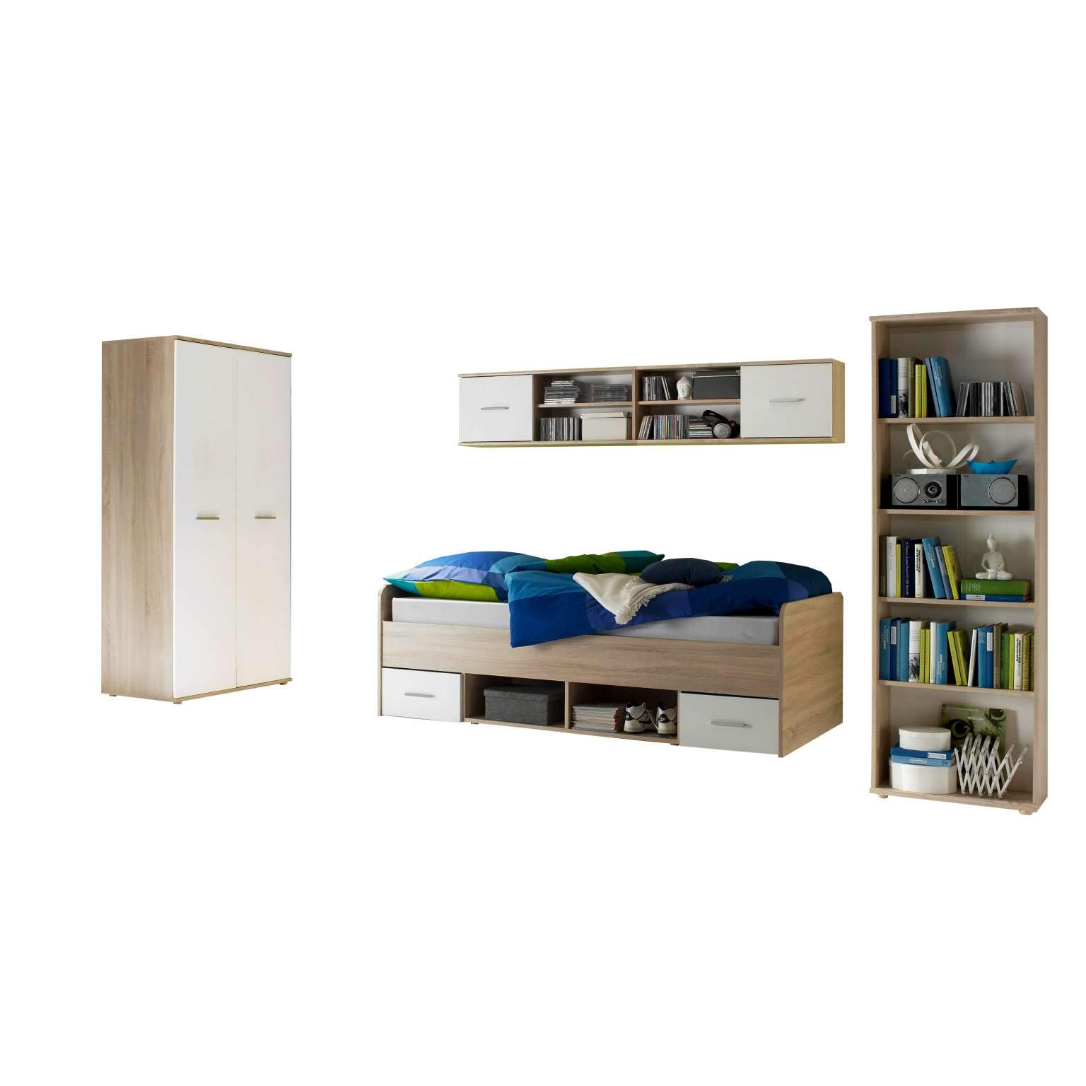 AVANTI TRENDSTORE - Neo - Set camera per bambini o ragazzi in laminato di quercia Sonoma/bianco