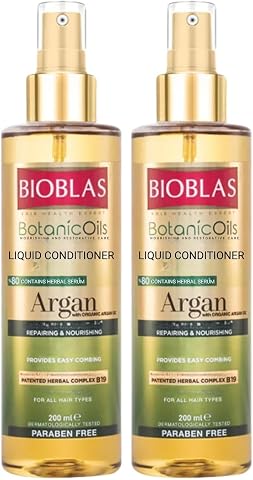 Bioblas Saç Dökülmesine Karşı Sıvı Saç Kremi – Argan Yağlı, Bitkisel Serumlu, Durulanmayan, Kolay Tarama & Yoğun Bakım, 200 ml (2 paketi)
