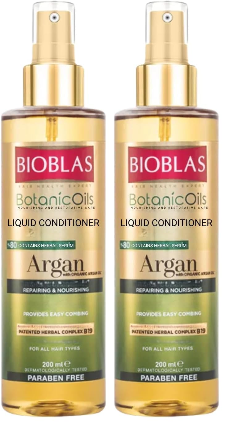 Bioblas Saç Dökülmesine Karşı Sıvı Saç Kremi – Argan Yağlı, Bitkisel Serumlu, Durulanmayan, Kolay Tarama & Yoğun Bakım, 200 ml (2 paketi)