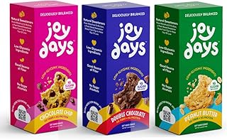 Joydays Cookie Variety Pack – Chocolate Chip, Double Chocolate & Peanut Butter, 63% Less Sugar, High Fiber, Protein Snack – Dietitian Approved, Blood Sugar Friendly, Healthy Snacks for Adults and Kids Pack of 3 (3.88 oz Each)