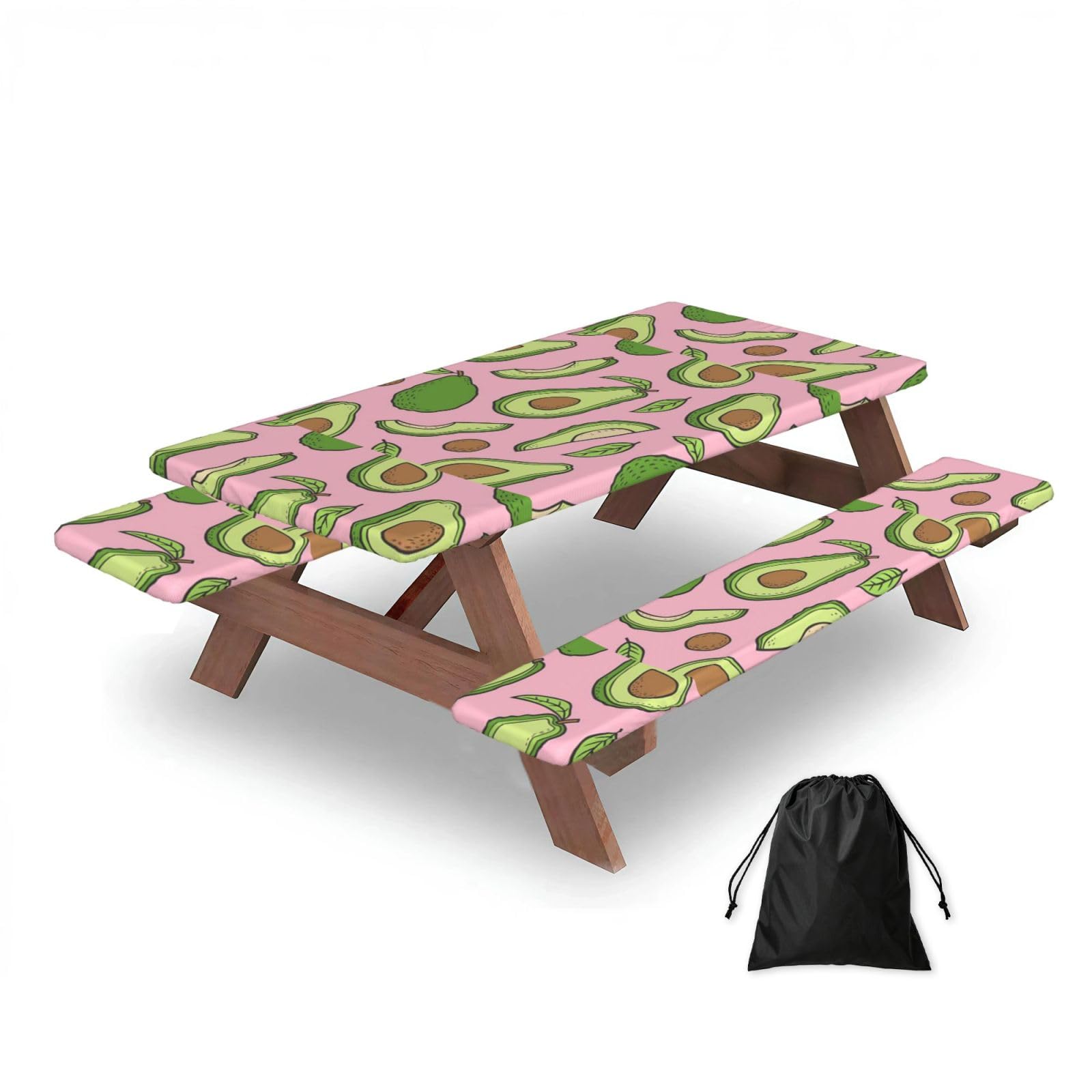 Dopklna As Picture Avocado Pattern, Picnic Table Cover With Bench Covers -Waterproof Elastic Fitted Tablecloth For Garden Camping Patio 76X152cm