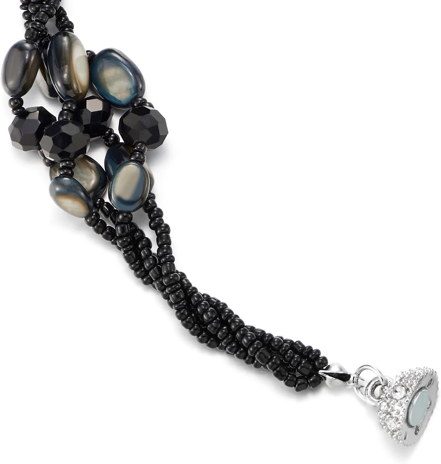 COOLSTEELANDBEYOND Black Crystal Beaded Choker Necklace, Twisted Multi-Strand Design, Statement Necklace Choker Collar - Image 5