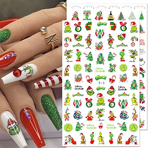 10 Sheets Christmas Nail Stickers 3D Xmas Nail Decals Winter White Snowflake Santa Claus Snowman Bell Reindeer Nail Stickers For Women Girls Christmas Nail Designs Decoration Charms #TOP1
