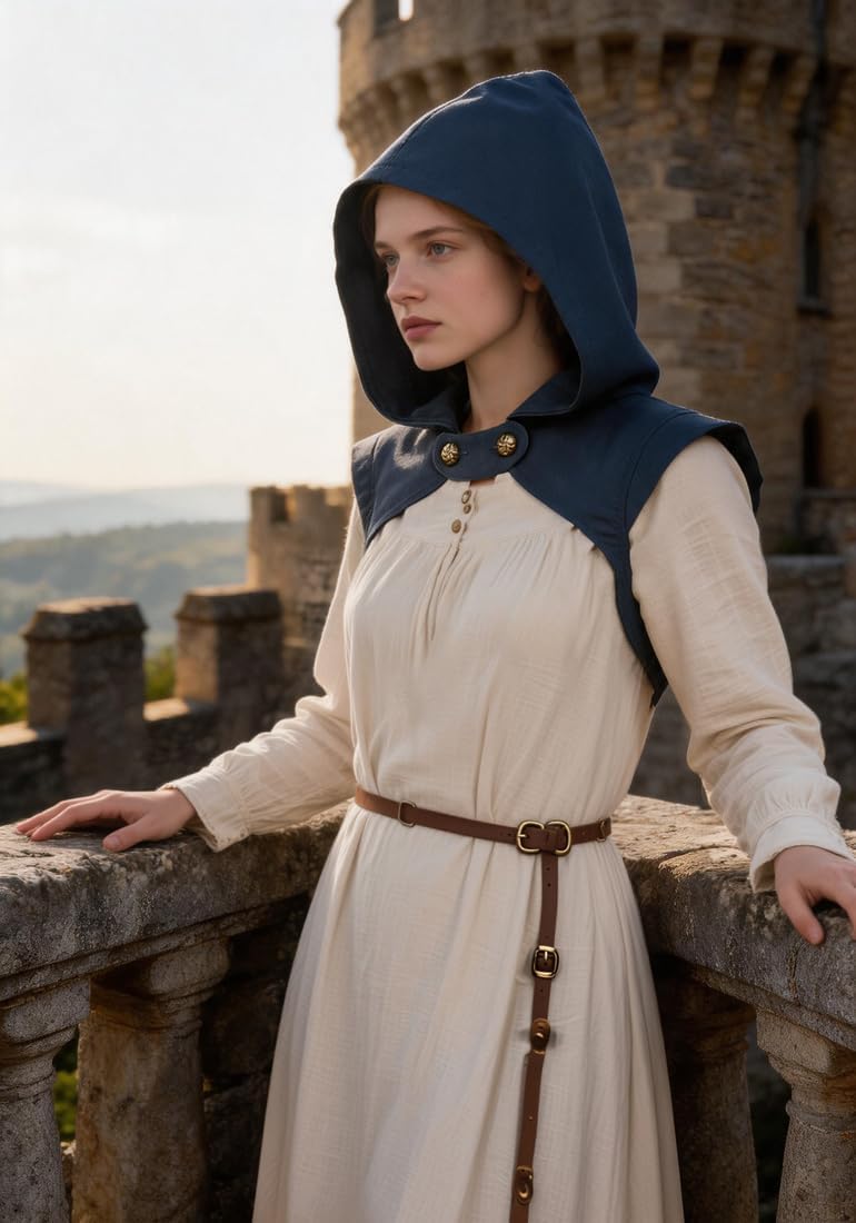 Medieval Hood Cowl Hat Renaissance Short Cape Vintage Cloak Ranger Cosplay Costume LARP