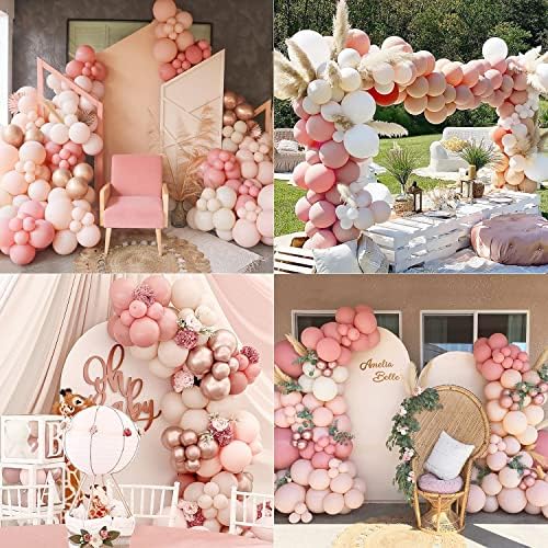 Pink Balloon Arch Kit Girls, Matte Balloon Garland, Pink Blush Rose White Double-Stuffed Party Decoration for Retro Boho Birthday Party, Wedding, Baby Shower, Bridal Shower, Hen Party, Anniversary