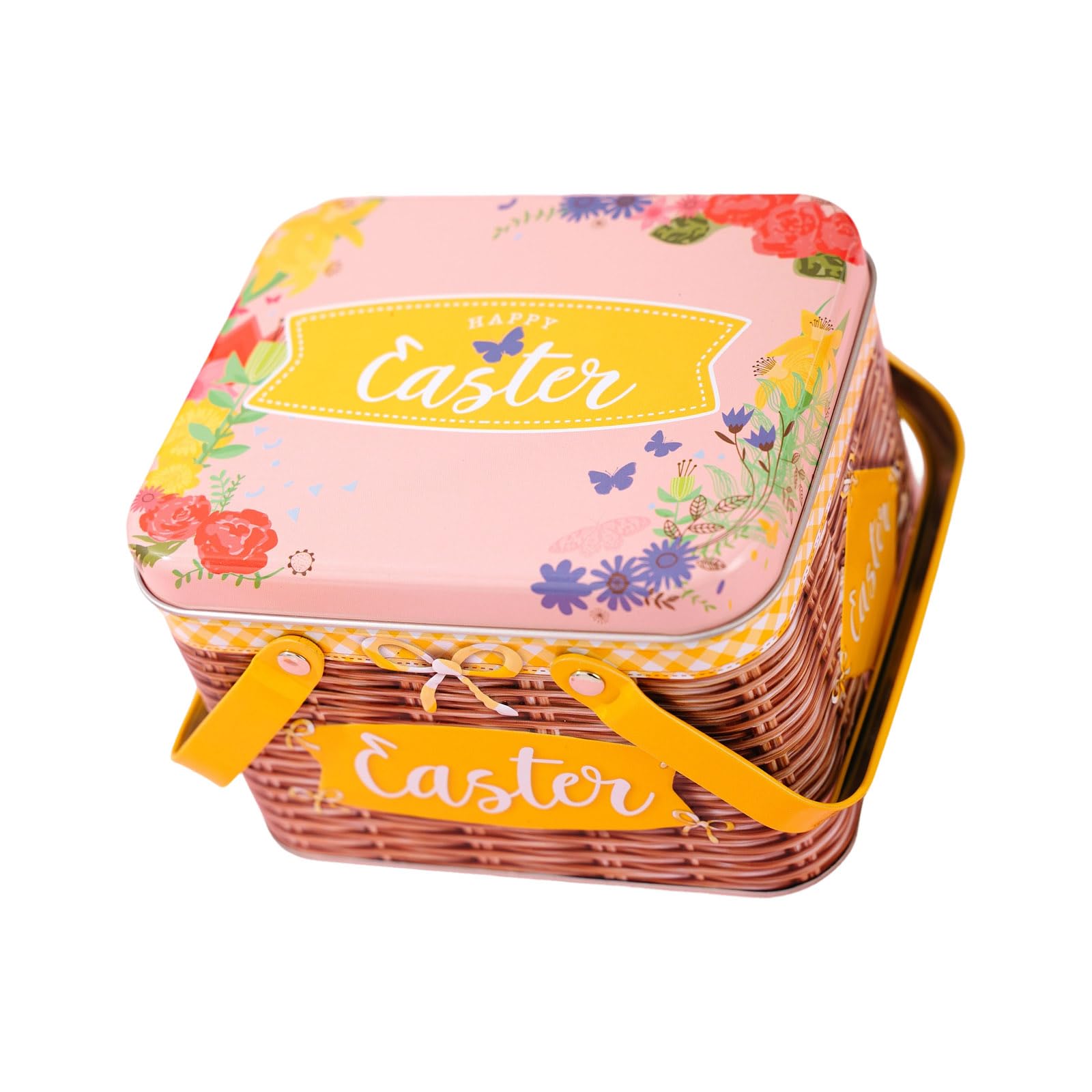 ordinarYone Easter Themed Metal Tin Basket With Handle For Holiday Decorations Storage Container for Cookie Candy Biscuits