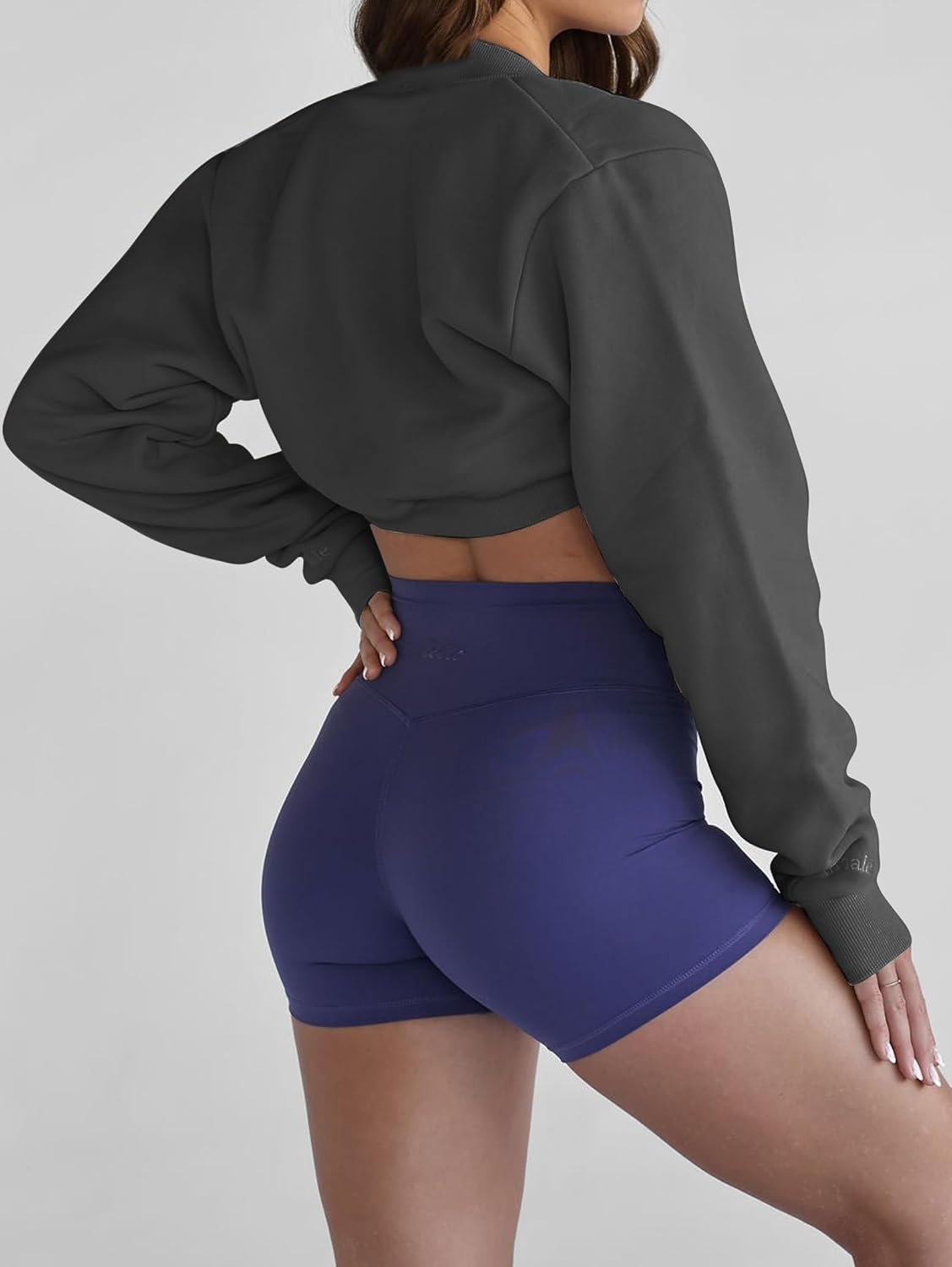 Famulily Womens Workout Shrug Long Sleeve Open Front Shrug Cropped Cardigans Trendy Bolero Sweatshirt with Thumb Holes - Image 5