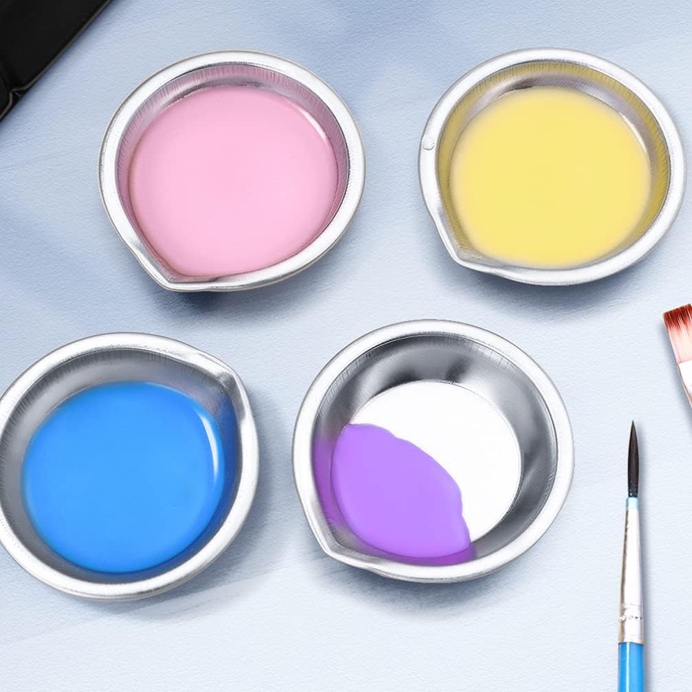 Mixing Cups 24pcs Stainless Steel Paint Watercolor Plate Paint Tray Round Makeup Pigment Mixing Plate for DIY Art Craft Painting