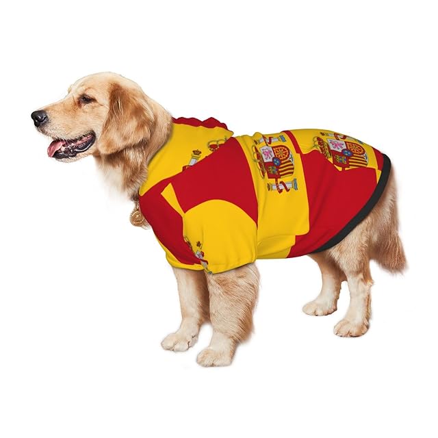 Foto 5 de 8 de Sudadera con capucha para perro con bandera de España, sudadera con capucha para perros medianos y grandes