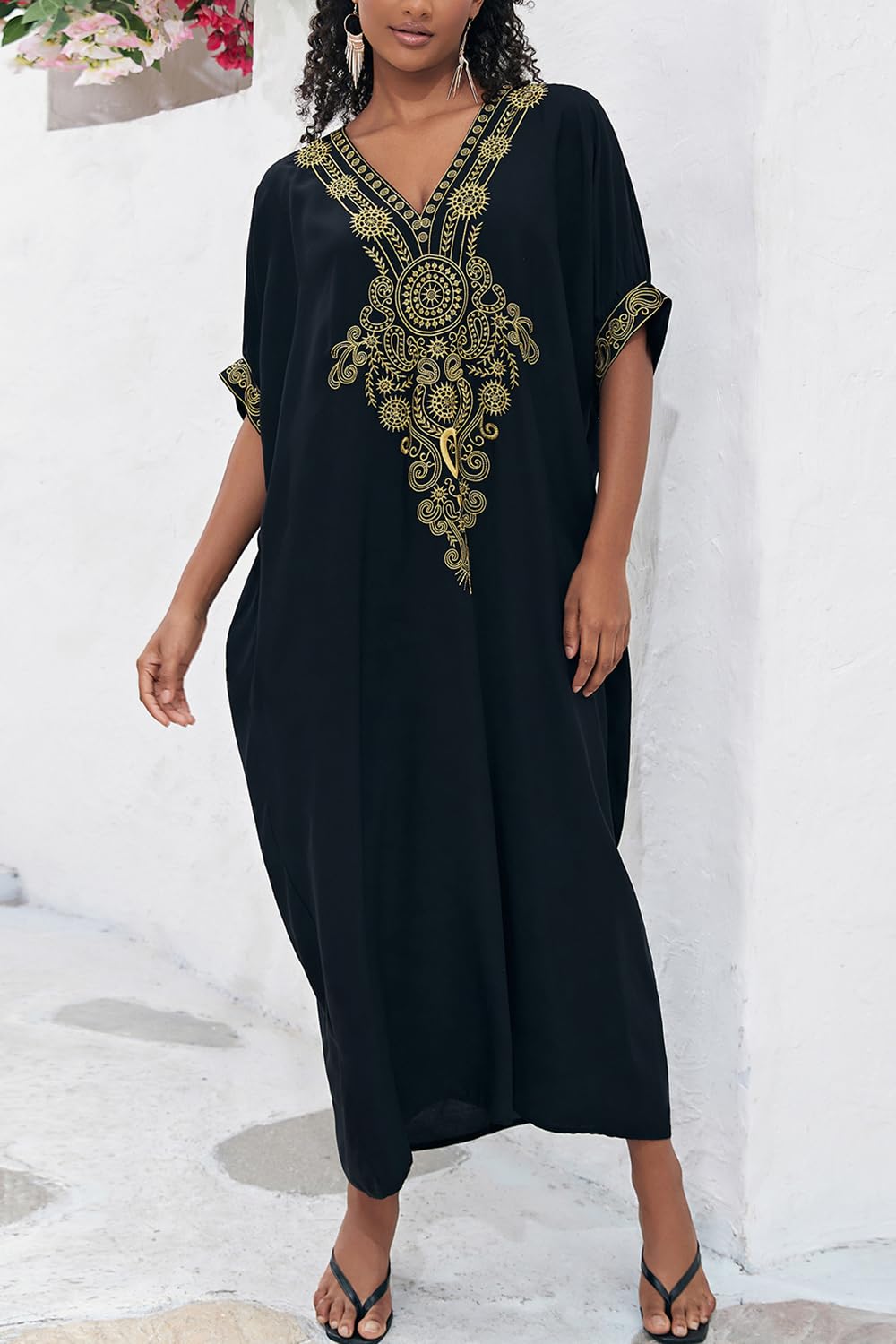 Loungewear Boho Caftano di Cotone da Donna Kimono Oversize per Casa Maxi Abito da Spiaggia Copricostume