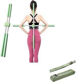 Posture Pole & Yoga Strap - Yoga Stick & Yoga Belt - Back Cracking Pole - Back Straightener Posture Corrector - Back Stretcher Correction Bar - Stretching Strap - Posture Stick