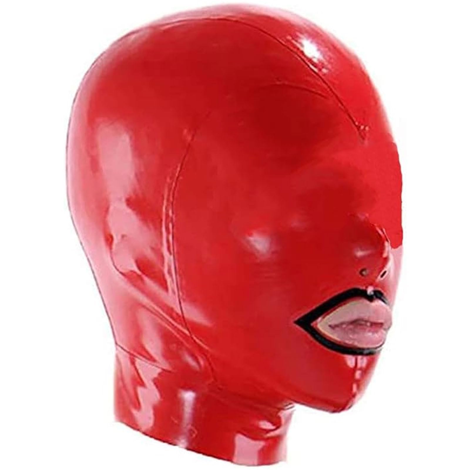 DSPENGS Latex Hood BDSM Latex Full Head Mask Soft and Breathable Exposed Mouth Back Zipper for Unisex Halloween(Size:M-65CM)