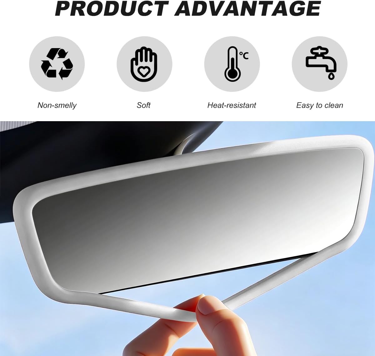 Rear View Mirror Protector Frame, Soft Silicone Rearview Trim Frame Compatible with Model 3/Y, Premium Mirror Edge Protective Cover Auto Interior Decor for Girls Women Men (White) image 4