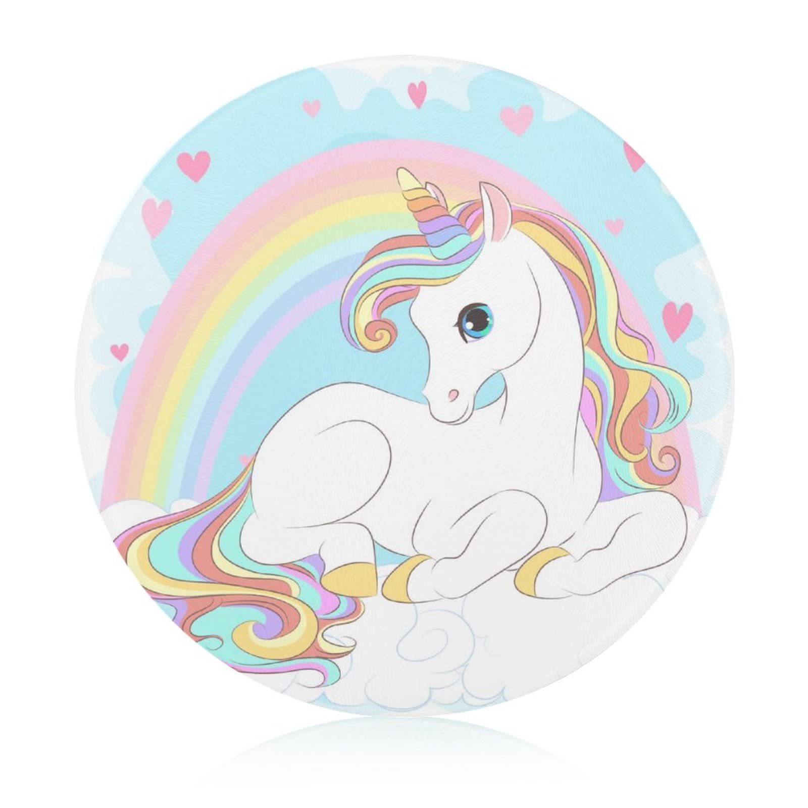 Planche à découper en verre trempé licorne arc-en-ciel antidérapante de 20 cm