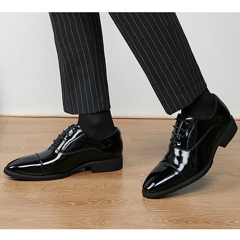 Oxford da Uomo per riunioni di Lavoro, Matrimoni, Lavoro, Ufficio, Ballo di fine Anno, Derby a Punta, Scarpe Eleganti Stringate in Pelle PU Lucida,Nero,40