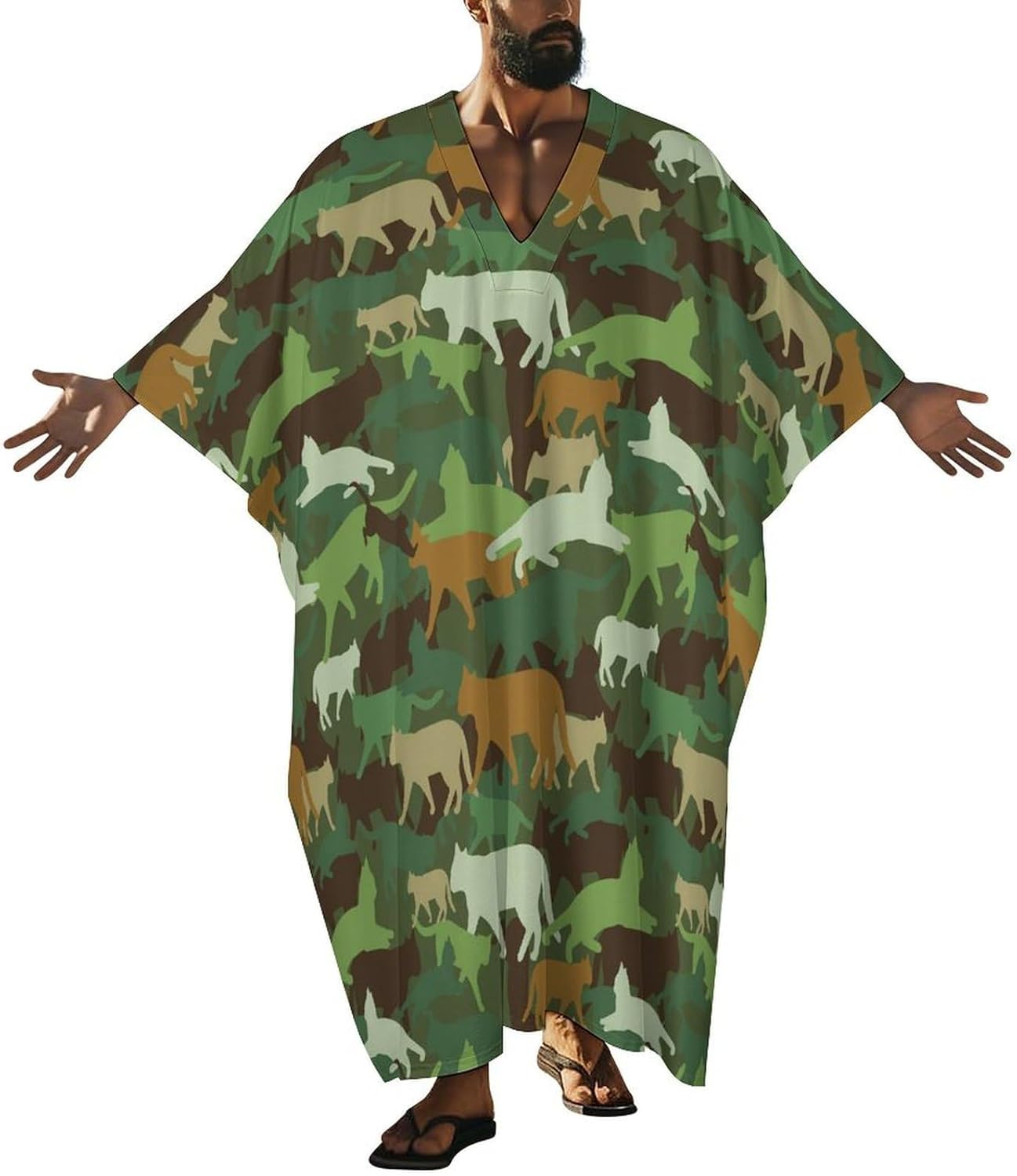 Mens Lounge Robe Loose Fit Butterfly Sleeve Kaftan Nightwear Sleepwear Arabic Jalabiya Thobe Dress Camouflage