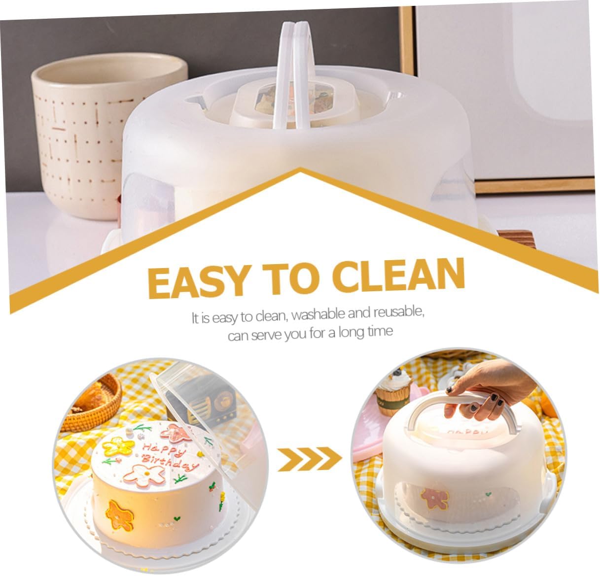 Reusable 8-inch White Elevated Cake Carrier with Handle Portable Birthday Cake Box for Packing and Transport Food Storage Container for Parties and Events