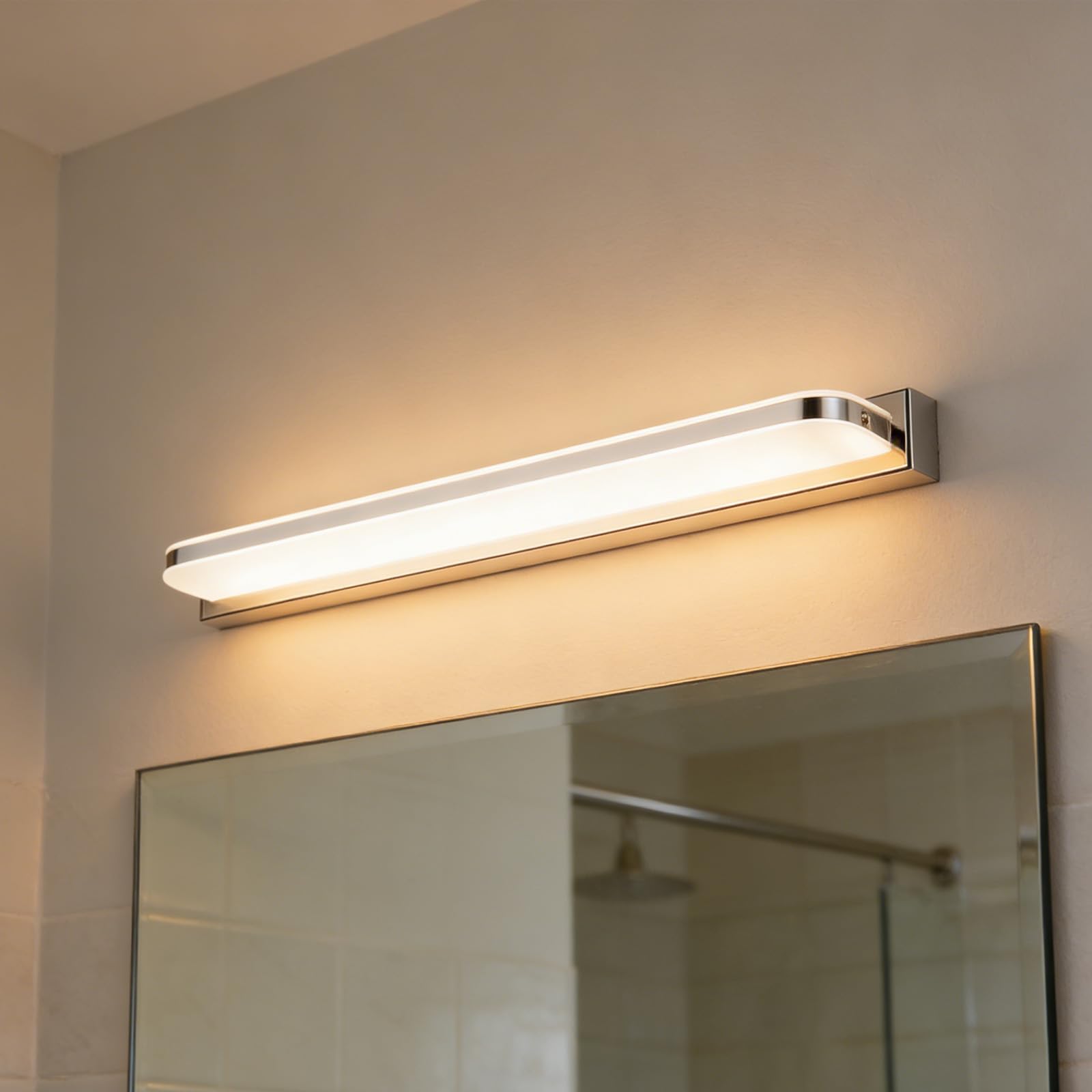 Espejo Baño Impermeable Lámpara de Pared LED Moderna Aplique Interior Rectangular Plata 62cm 8
