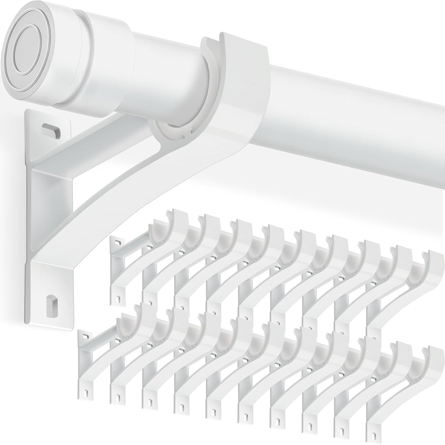 KOLAKO Curtain Rod Holders, Heavy Duty 1 Inch Curtain Rods Bracket, 20 Pack White Drapery Rods Hooks Hangers for Wall, Single Decorative Rod Brackets for 1 Inch Drape Poles