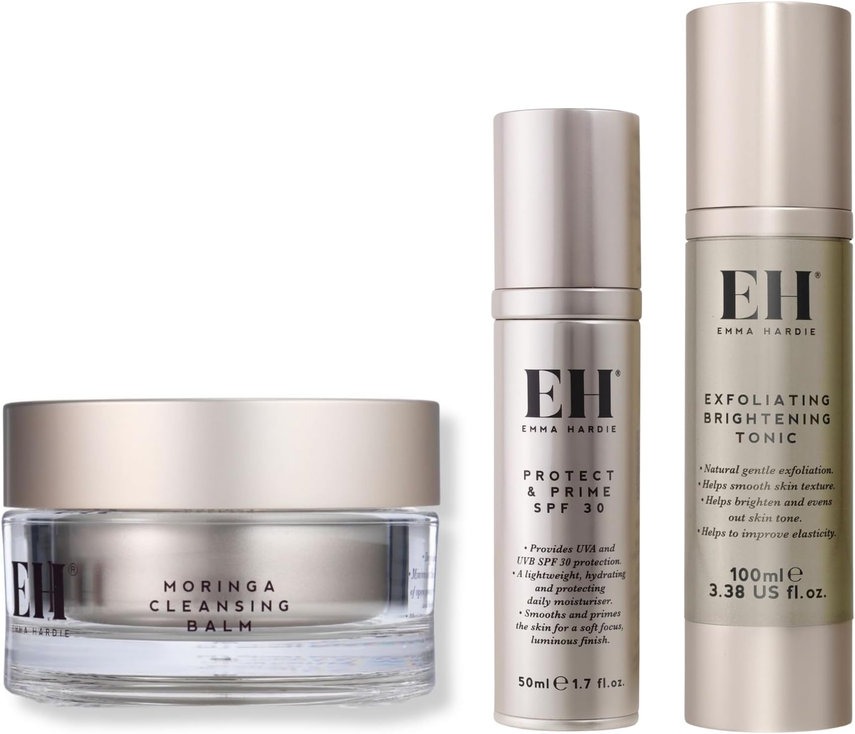 Amazing Face Bundle – Moringa Cleansing Balm 100g, Protect & Prime SPF30 50ml, Exfoliating Brightening Tonic 100ml | Natural & Cruelty Free, For All Skin Types