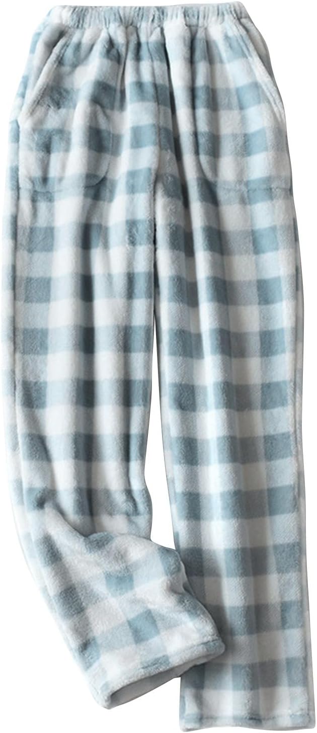 Flannel Pajama Pants Women Fuzzy Fleece Plaid Pajama Bottoms Casual Sleep Cute Lounge Winter Pj Pant with Pockets