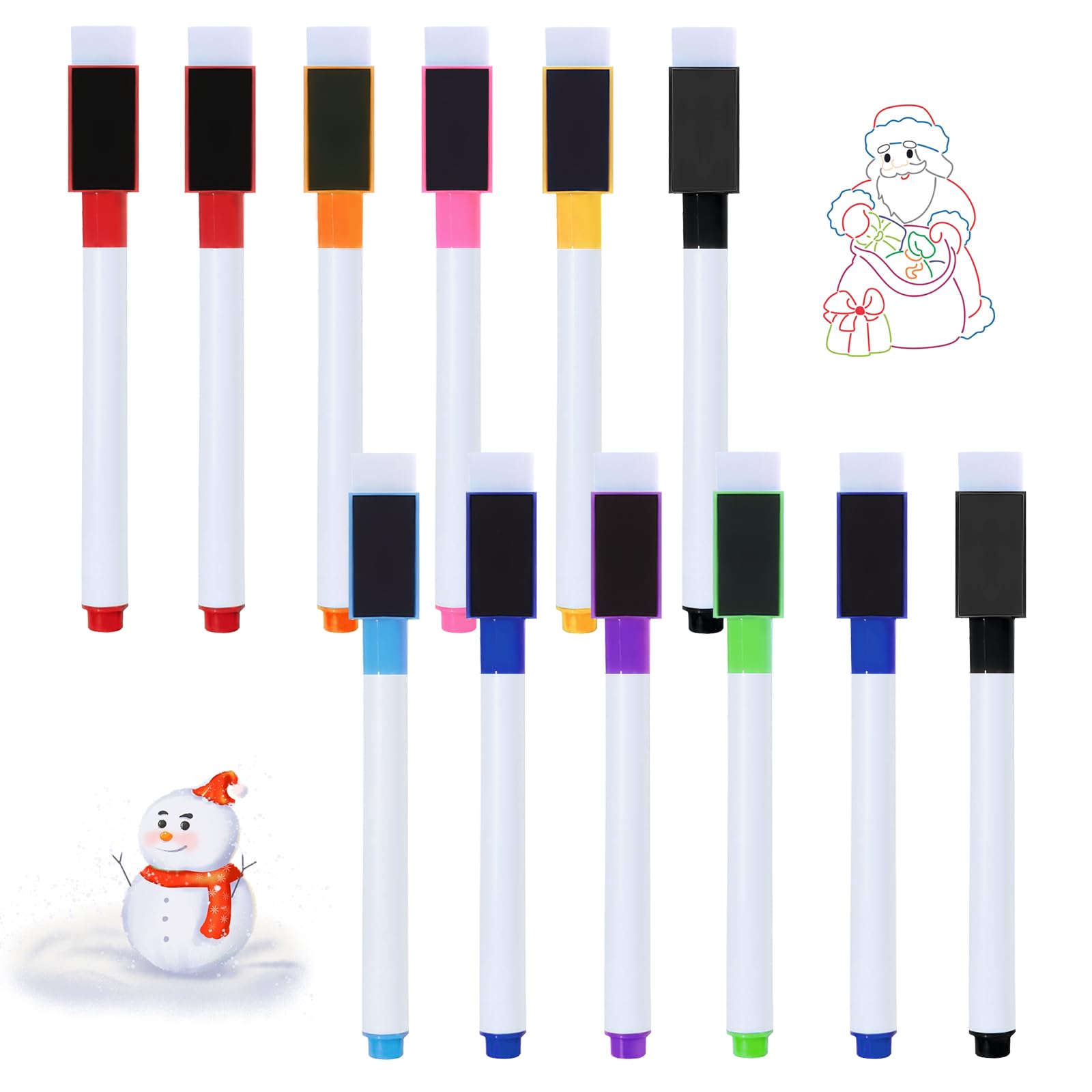 Pennarelli Per Lavagna Bianca - 12 Colorati Cancellabili Con Punta Fine E Magnete, Ideali Per Bambini E Ufficio