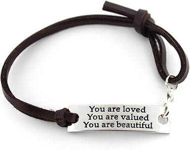 YOYONY saying stamped "You are loved You are valued You are beautiful" leather inspirational bracelet: Buy Online at Best Price in UAE