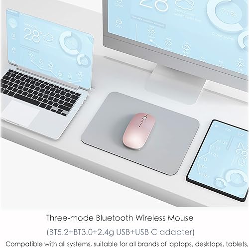 Miniatura 4 de PEIBO Ratón inalámbrico recargable Bluetooth 5.2 para MacBook, iPad Pro, Chromebook, Windows Notebook, DELL, HP PC, rosa