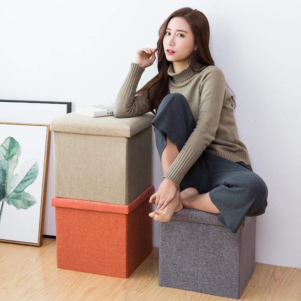 Cubo de Almacenamiento, Plegable Caja Plegable Tela de Lino Reposapiés Taburete con Tapa extraíble Reposapiés Mesa de Centro - Verde 30 cm (Gris 38 cm (15 Pulgadas))