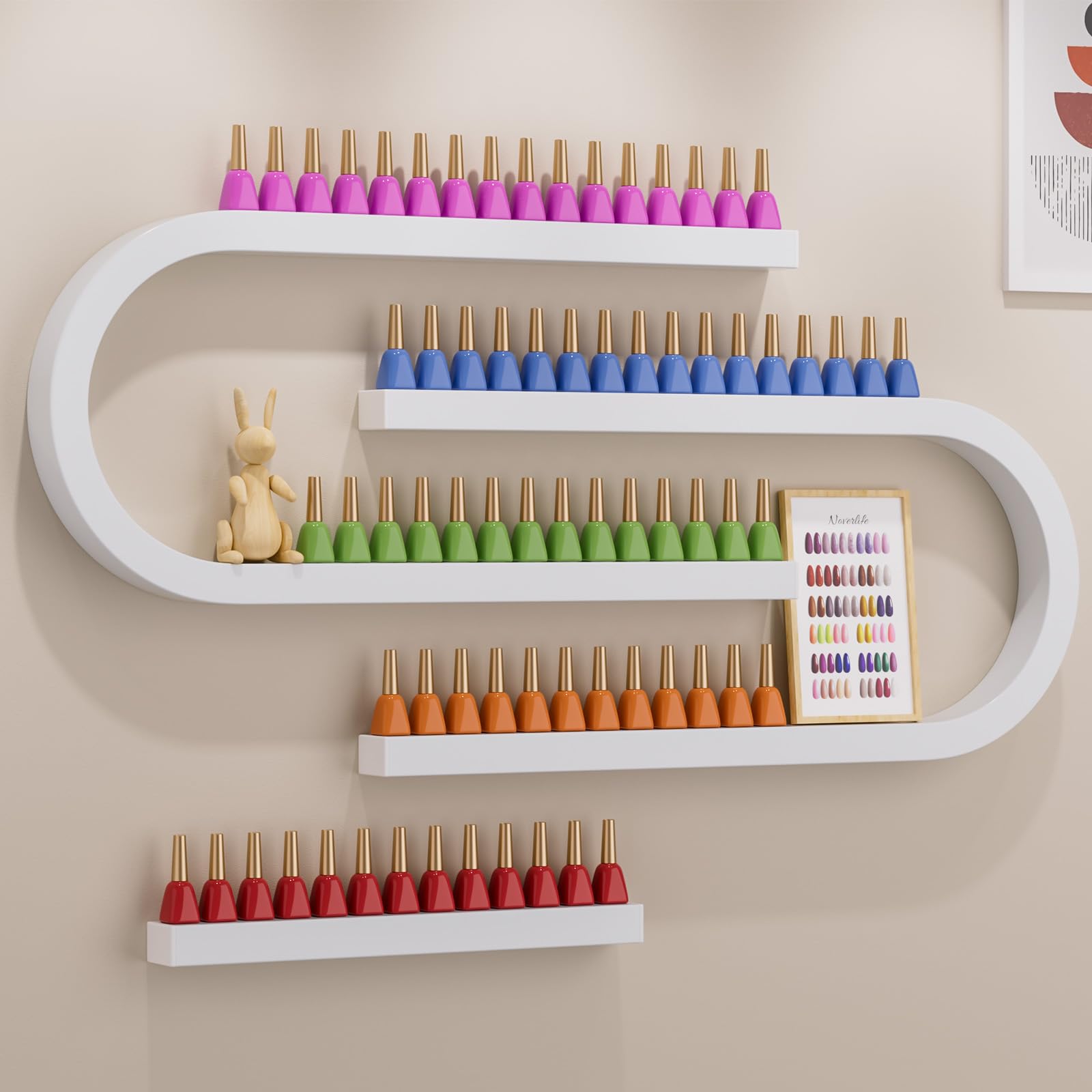 Noverlife 3 Packs U Shape Nail Polish Wall Rack, Metal Nail Polish Organizer Wall Nail Polish Shelves, 5 Tiers Nail Polish Wall Display Makeups