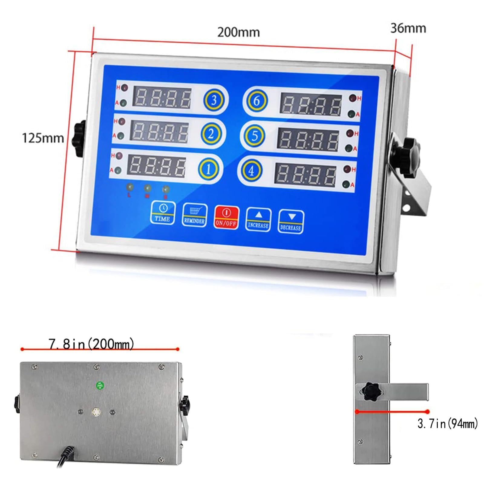 Digitaler Kochtimer, Edelstahl Küchentimer mit LED-Anzeige und lautem Alarm, 6 K Timer für Restaurant oder Zuhause, genaue Zeitmessung zum Kochen